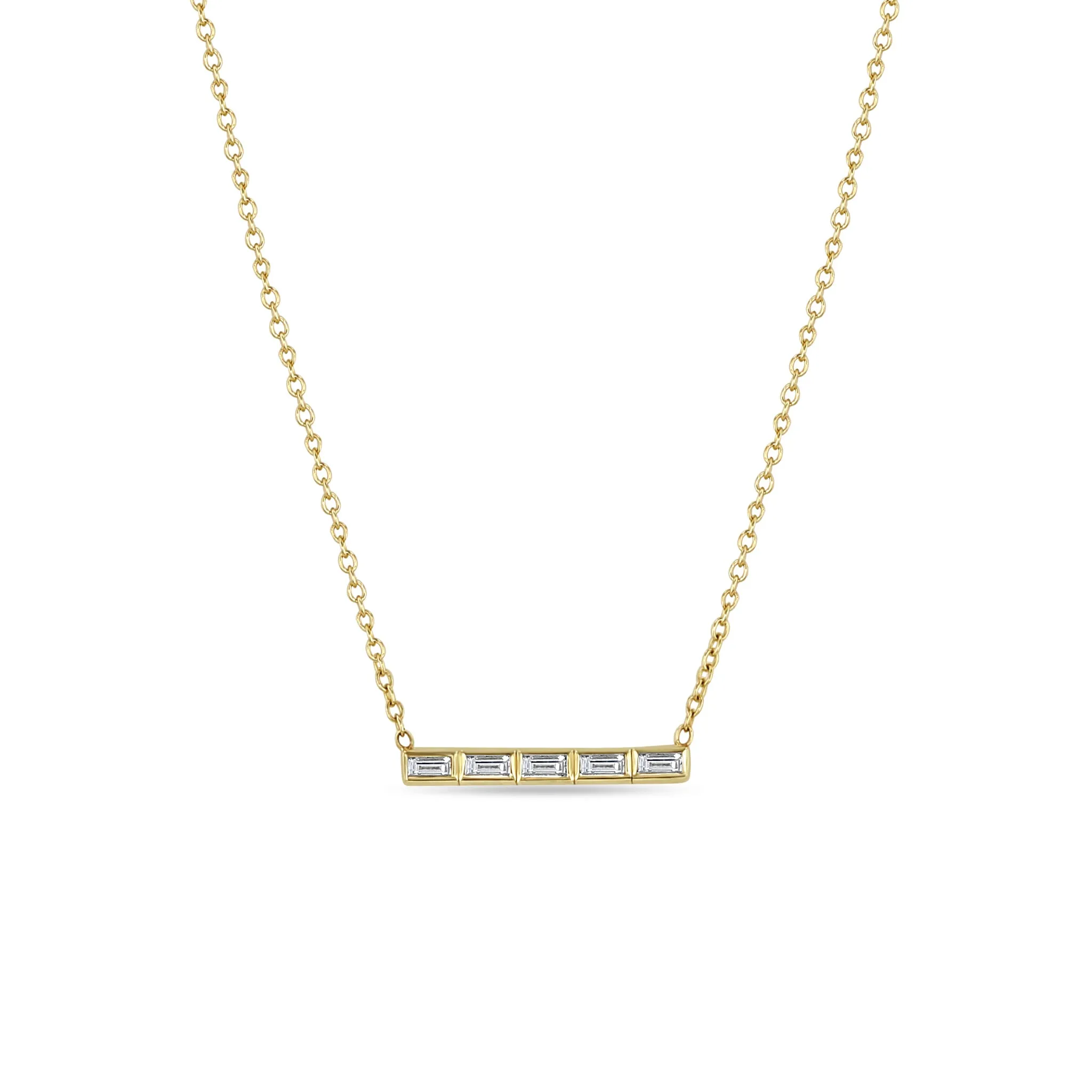 14k 5 Channel Set Baguette Diamond Bar Pendant Necklace
