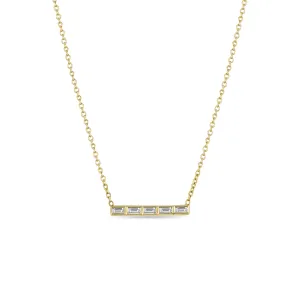 14k 5 Channel Set Baguette Diamond Bar Pendant Necklace