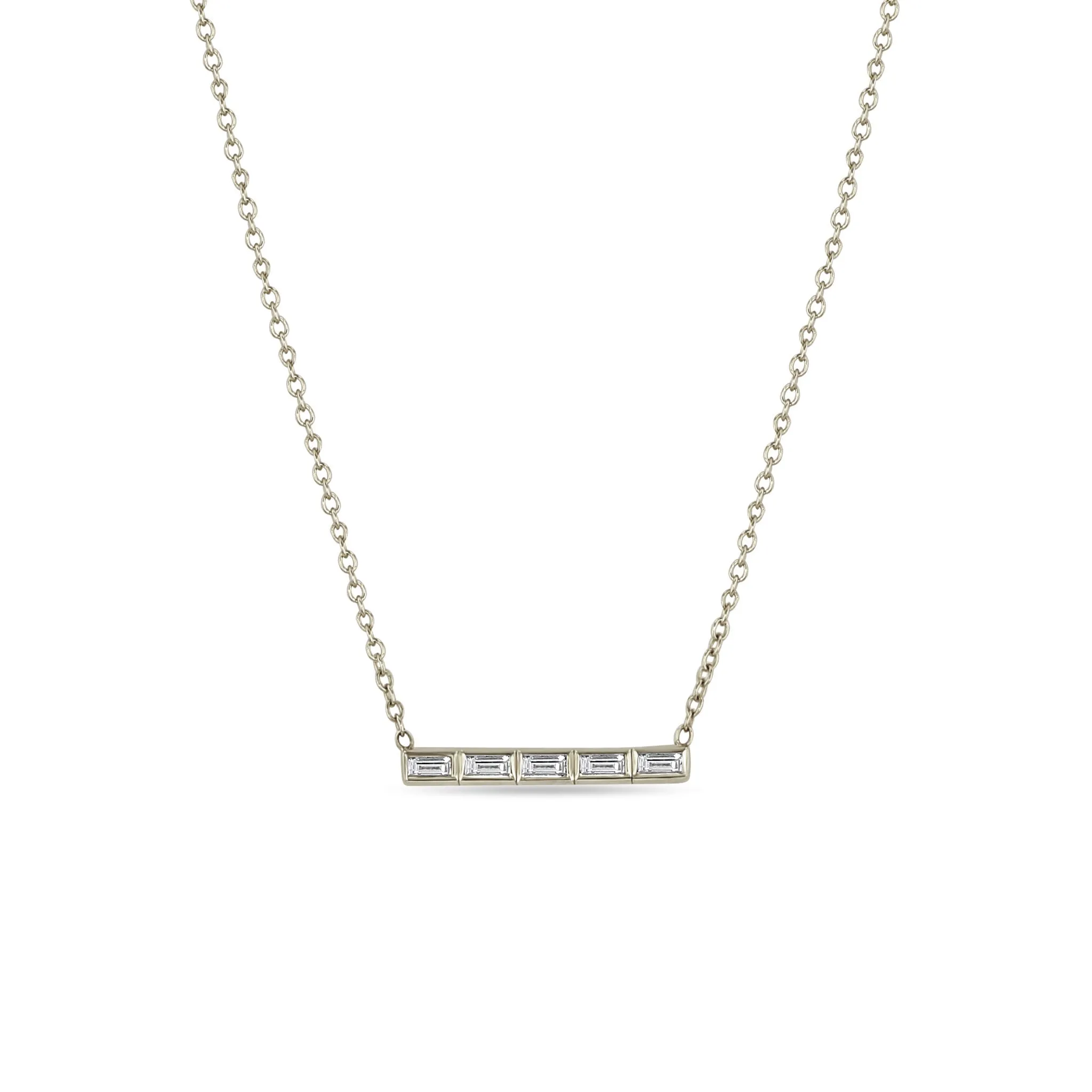 14k 5 Channel Set Baguette Diamond Bar Pendant Necklace