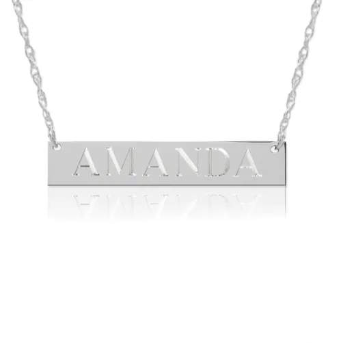 14K Gold Block Bar Nameplate Necklace
