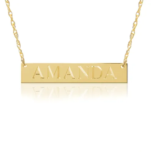 14K Gold Block Bar Nameplate Necklace