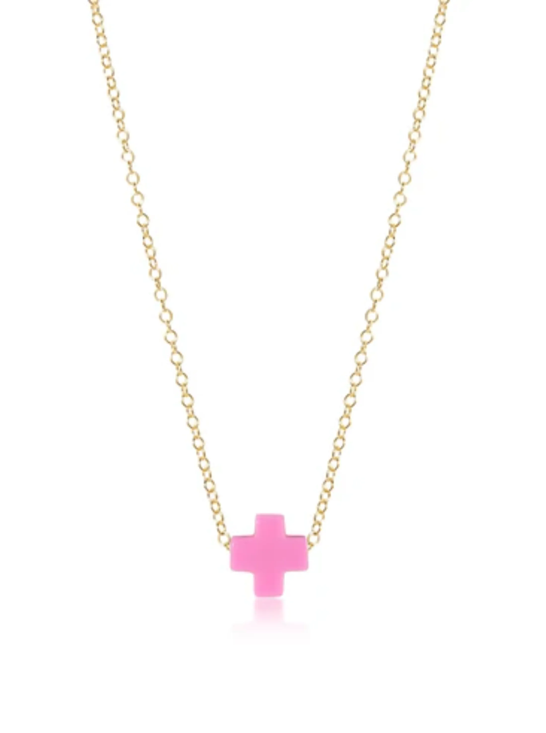 16" Necklace Gold-Signature Cross Bright Pink [N16GSCBP]
