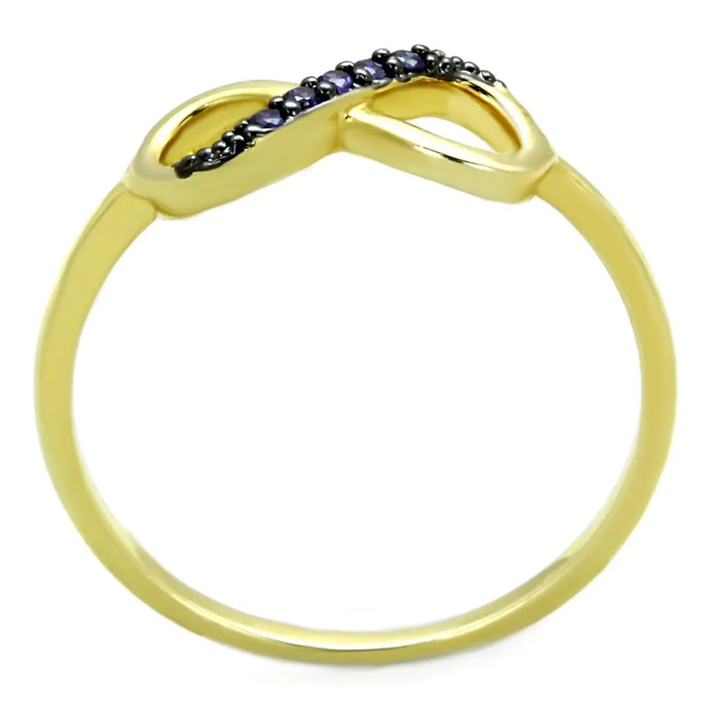 3W727 - Gold Ruthenium Brass Ring with AAA Grade CZ  in Tanzanite