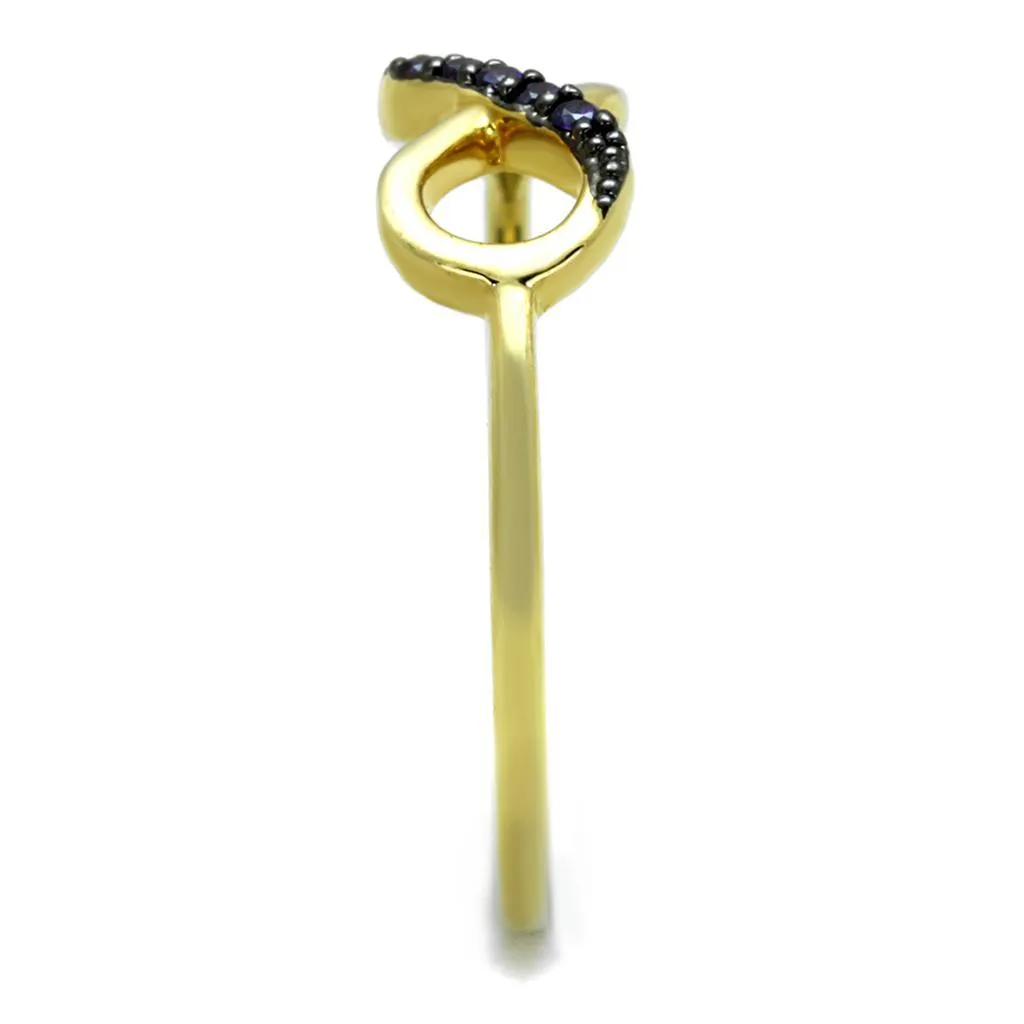 3W727 - Gold Ruthenium Brass Ring with AAA Grade CZ  in Tanzanite