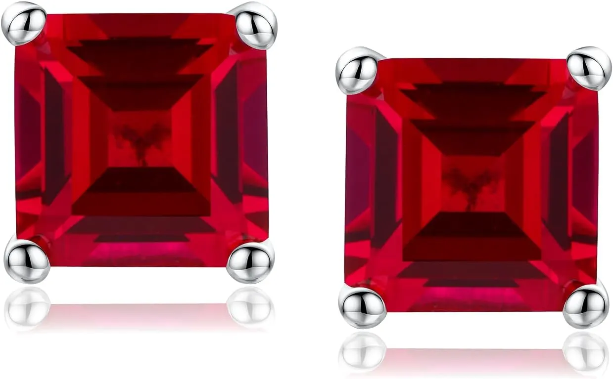 925 Sterling Silver Birthstone Stud Earrings for Women Men, Oval/Round/Sqaure/Octagon Cut Created Sapphire/Amethyst/Emerald/Ruby/Peridot/Opal Solitaire Diamond Halo Earrings