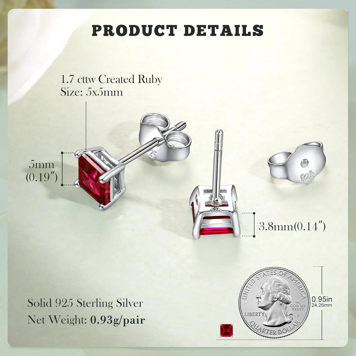 925 Sterling Silver Birthstone Stud Earrings for Women Men, Oval/Round/Sqaure/Octagon Cut Created Sapphire/Amethyst/Emerald/Ruby/Peridot/Opal Solitaire Diamond Halo Earrings