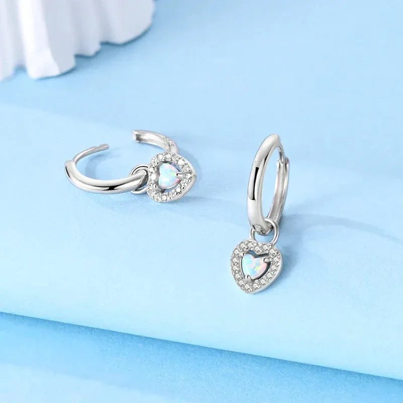 925 Sterling Silver Sparkling Love Opal Hoop Earrings