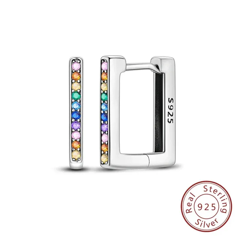 925 Sterling Silver Square Hoop Earrings For Women Simple & Elegant