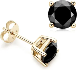 Certified Black Moissanite Stud Earrings 3mm to 8mm, 925 Sterling Silver Hypoallergenic, Round/Princess/Emerald/Cushion Cut, Jewelry Gift