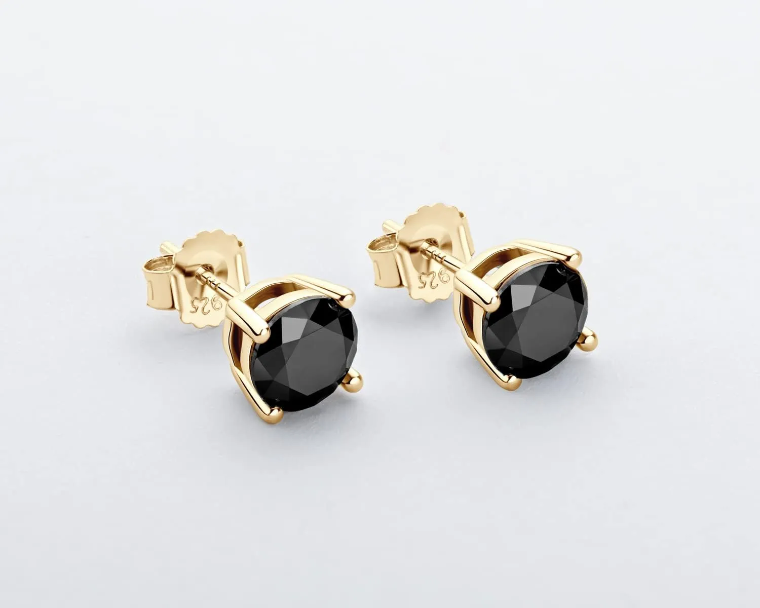 Certified Black Moissanite Stud Earrings 3mm to 8mm, 925 Sterling Silver Hypoallergenic, Round/Princess/Emerald/Cushion Cut, Jewelry Gift