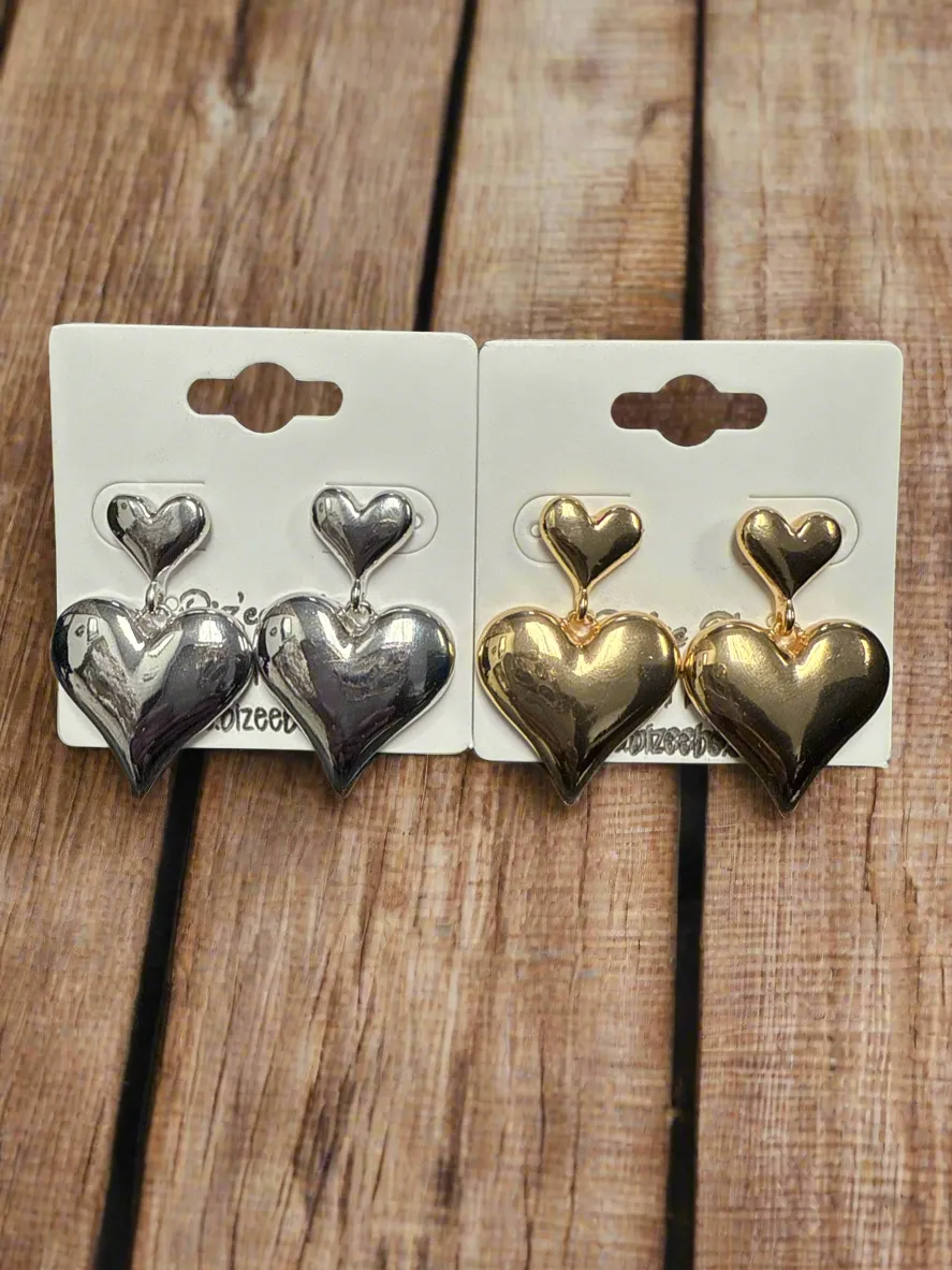 Double Heart Dangle Earrings
