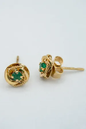 Emerald, 18-karat gold, Colombian emerald and gold flower stud earrings