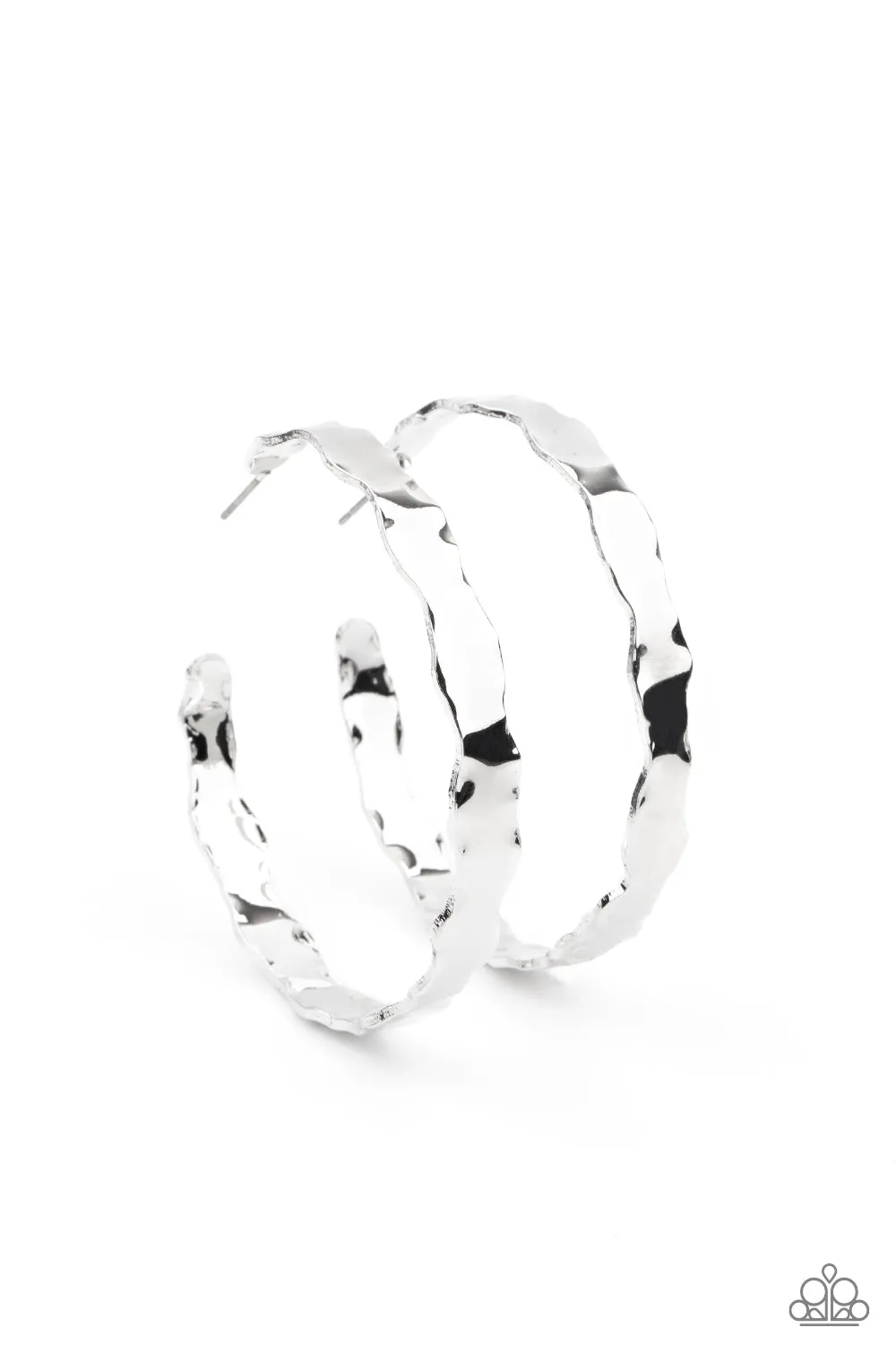 Exhilarated Edge - Silver Hoop Earring