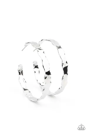 Exhilarated Edge - Silver Hoop Earring