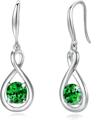 FANCIME Dangle Drop Earrings 925 Sterling Silver Dainty Infinity Round Gemstone Birthstone Jewelry Birthday Gifts for Her Women