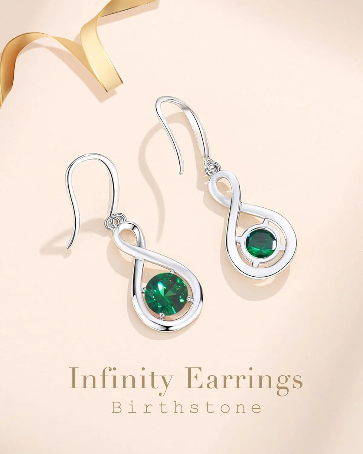 FANCIME Dangle Drop Earrings 925 Sterling Silver Dainty Infinity Round Gemstone Birthstone Jewelry Birthday Gifts for Her Women