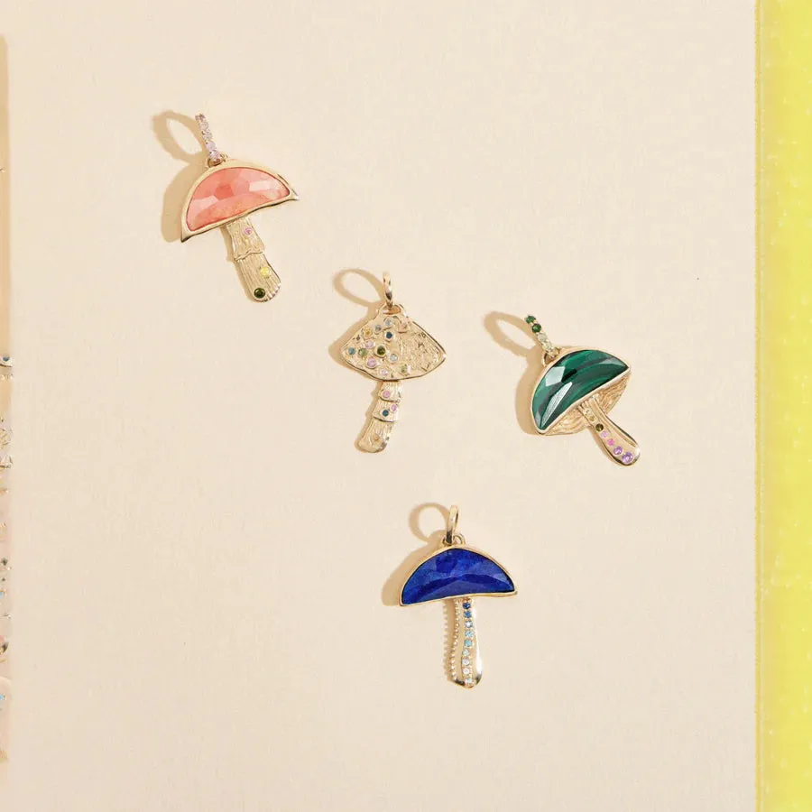 Golden Journey Mushroom Charm (10K Gold   Multi Sapphire)