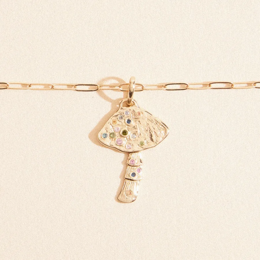 Golden Journey Mushroom Charm (10K Gold   Multi Sapphire)