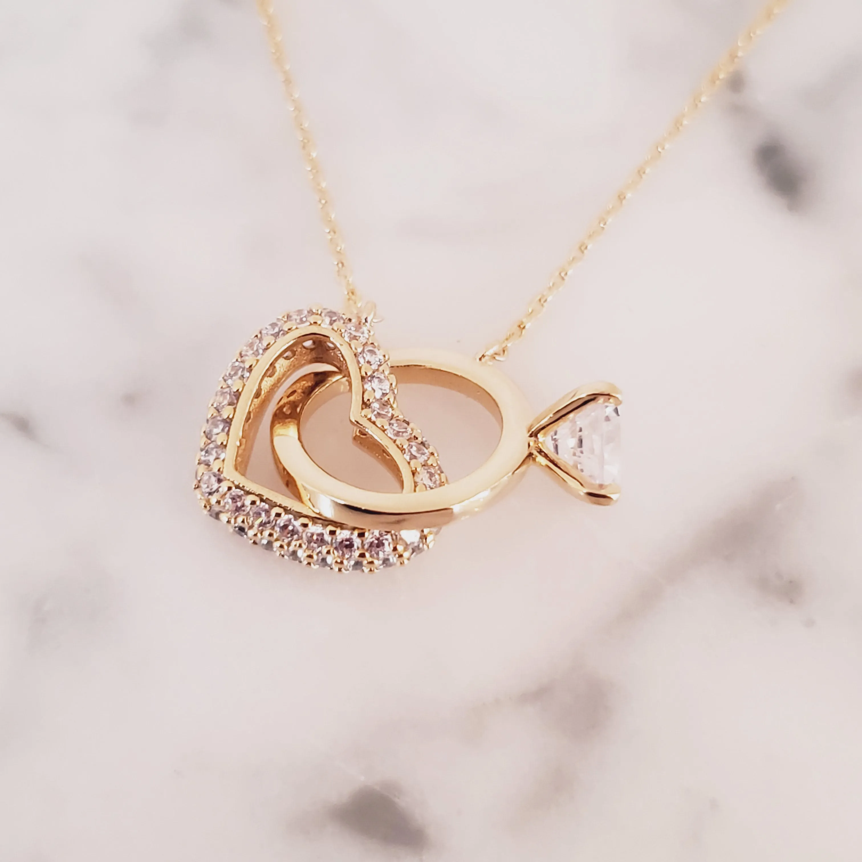 Heart with Promise Ring CZ Necklace