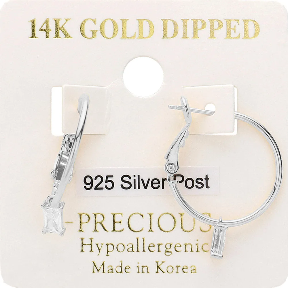 iLLASPARKZ 14K Gold Dipped 925 Silver Post Emerald Cut Stone Cluster Dangle Hoop Earrings
