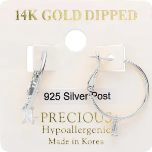 iLLASPARKZ 14K Gold Dipped 925 Silver Post Emerald Cut Stone Cluster Dangle Hoop Earrings