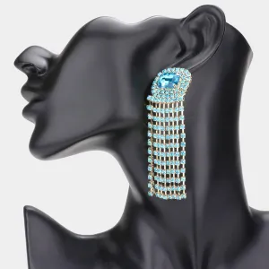 iLLASPARKZ Emerald Cut Stone Accented Rhinestone Fringe Dangle Evening Earrings