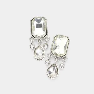 iLLASPARKZ Emerald Cut Stone Accented Round Teardrop Link Dangle Evening Earrings