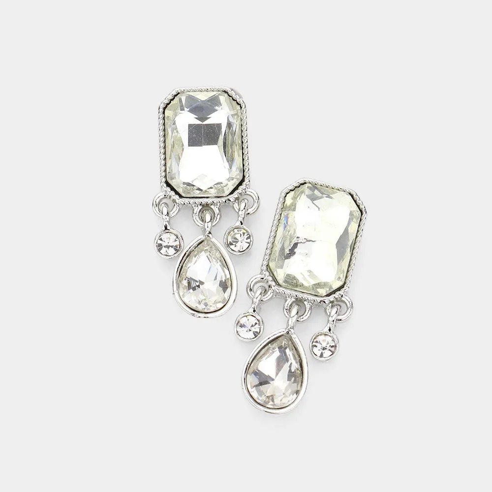 iLLASPARKZ Emerald Cut Stone Accented Round Teardrop Link Dangle Evening Earrings