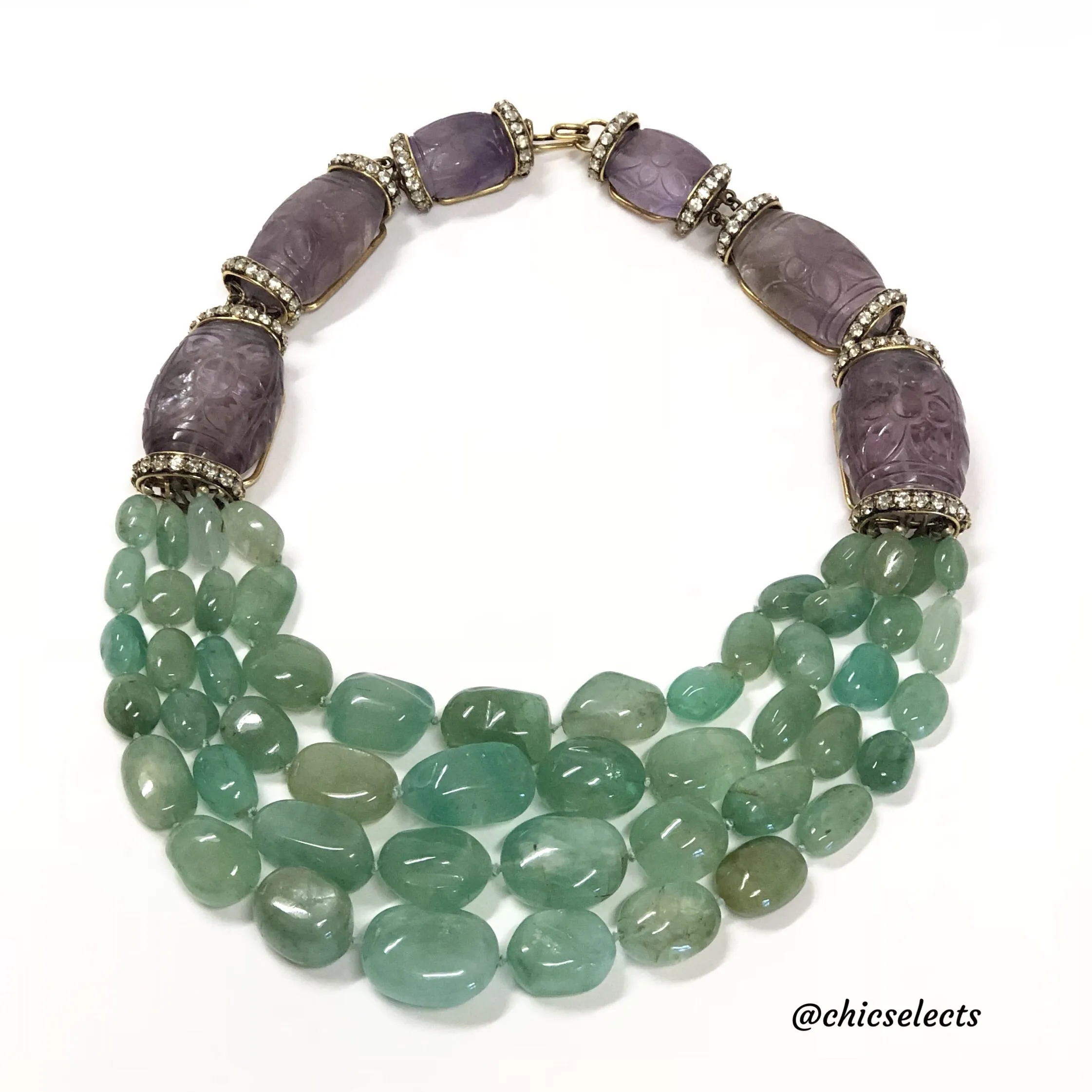 IRADJ MOINI AMETHYST AND EMERALD GREEN CRYSTAL NECKLACE
