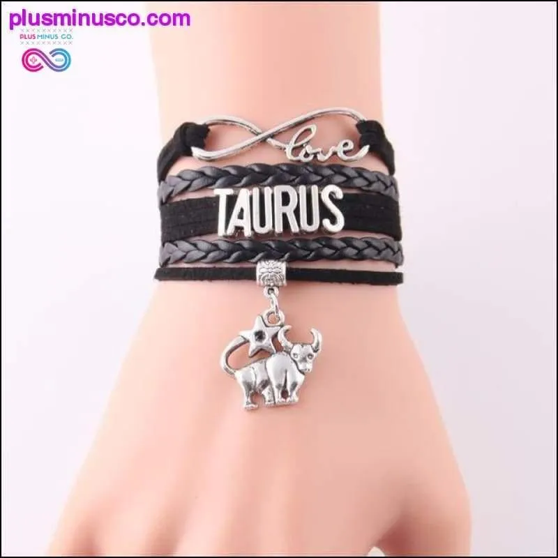 Leather Infinity Sign & Love Zodiac Bracelet