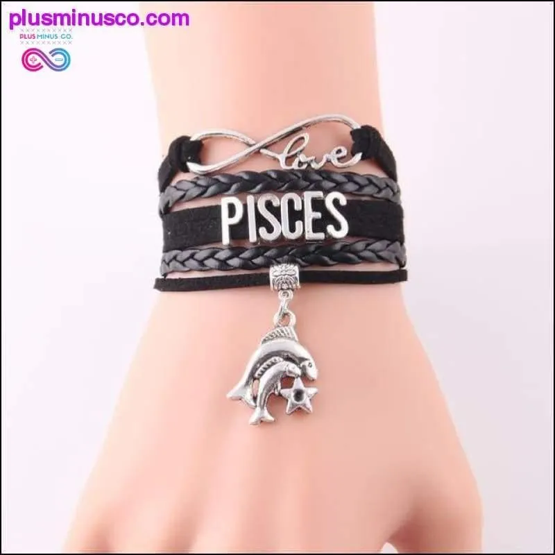 Leather Infinity Sign & Love Zodiac Bracelet