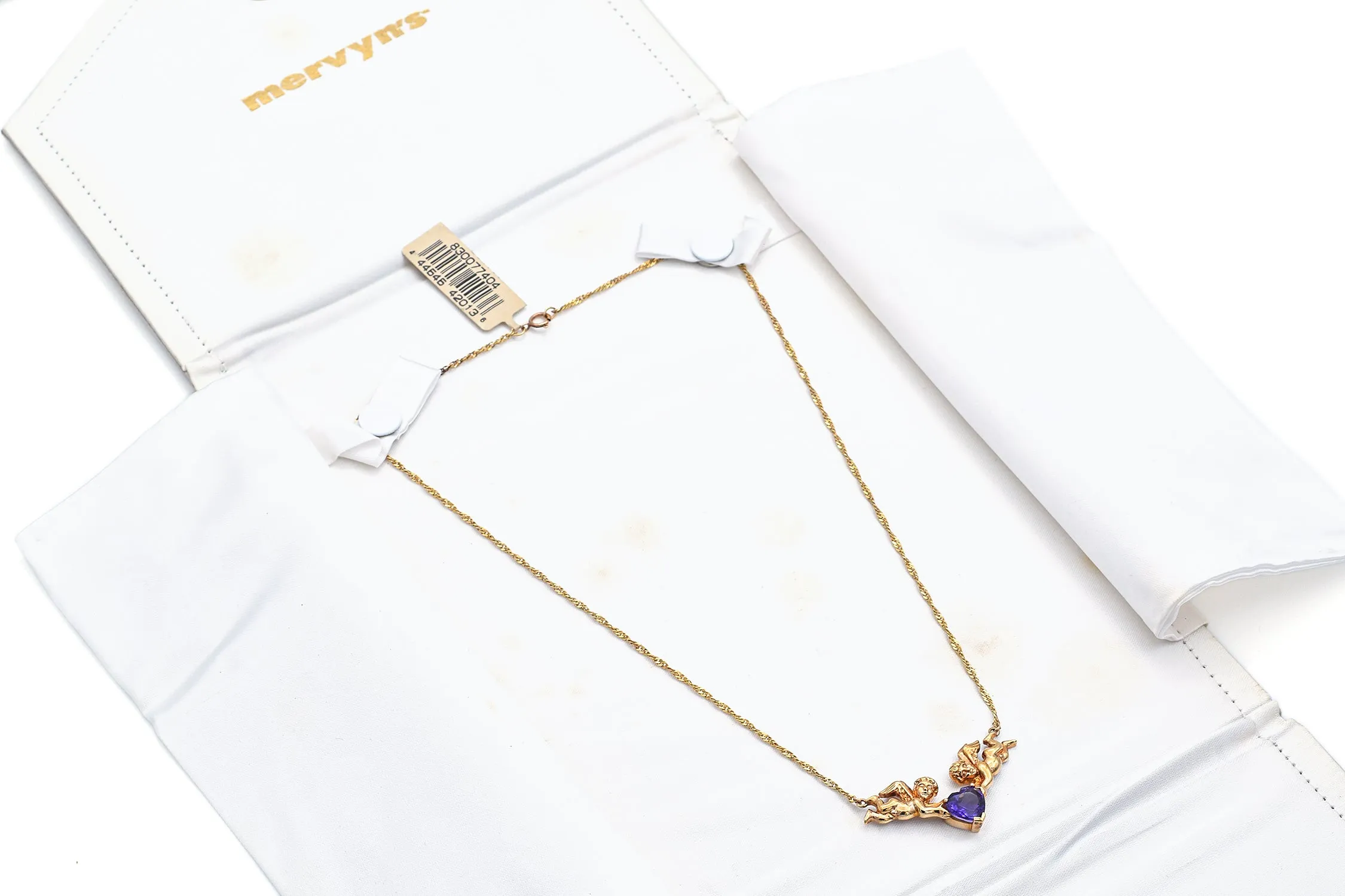 Mervyn's Amethyst 10K Yellow Gold Cherub Pendant Necklace with Pouch