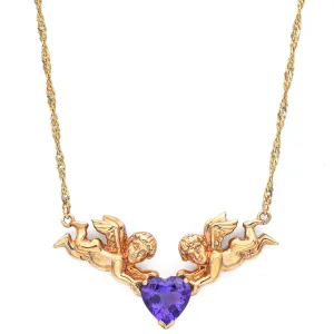 Mervyn's Amethyst 10K Yellow Gold Cherub Pendant Necklace with Pouch