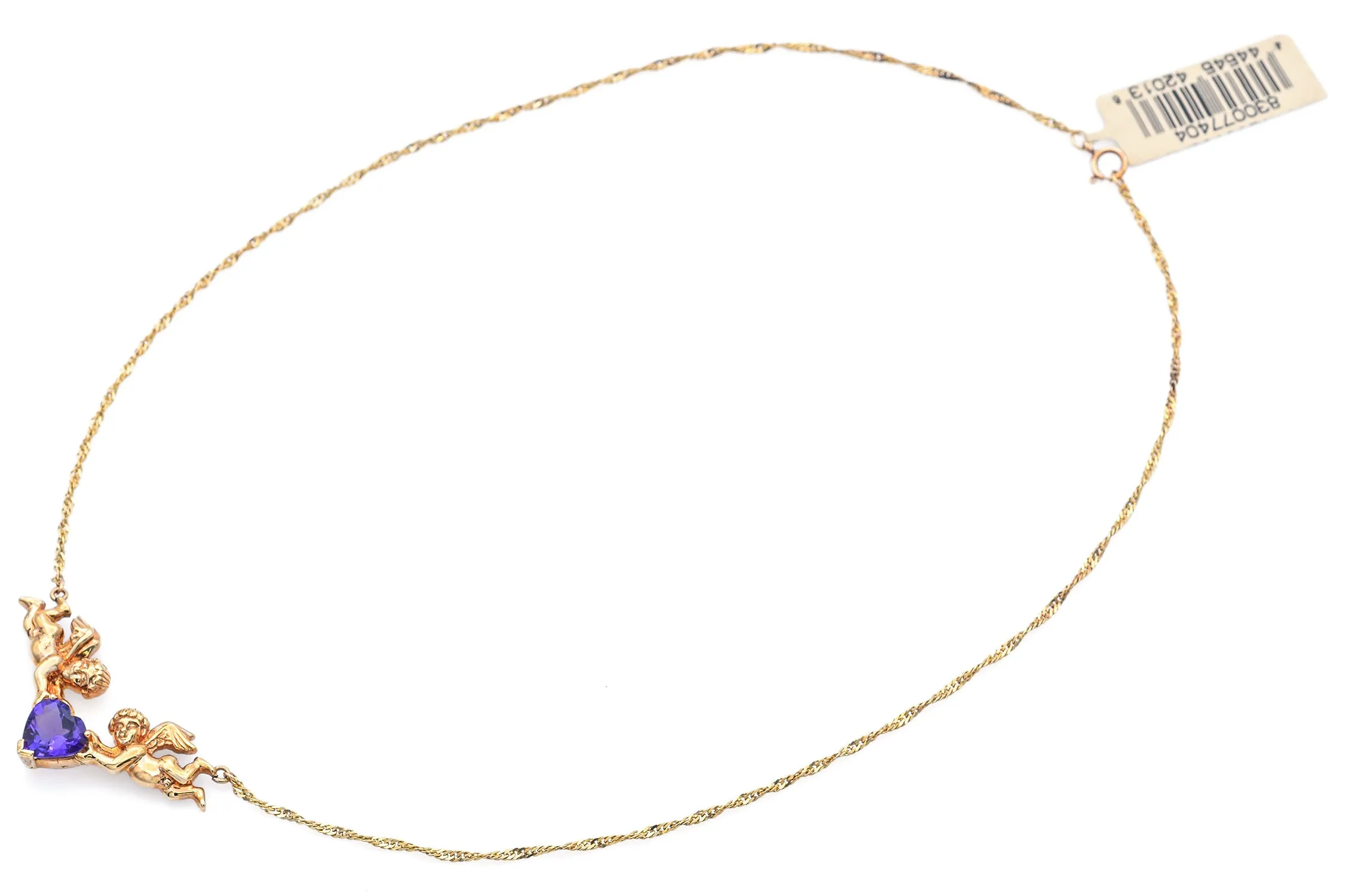 Mervyn's Amethyst 10K Yellow Gold Cherub Pendant Necklace with Pouch