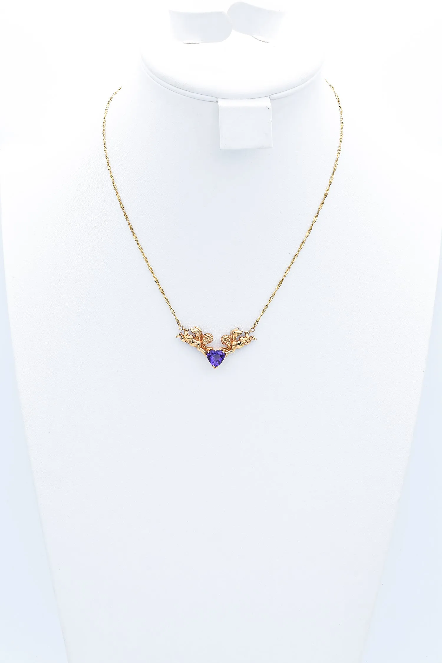 Mervyn's Amethyst 10K Yellow Gold Cherub Pendant Necklace with Pouch