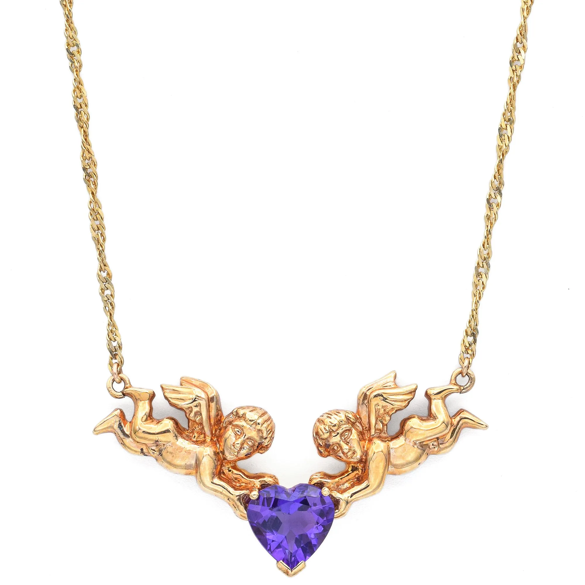 Mervyn's Amethyst 10K Yellow Gold Cherub Pendant Necklace with Pouch
