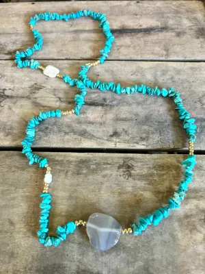 Semi Precious Cold Stone Chip Beaded Long Necklace