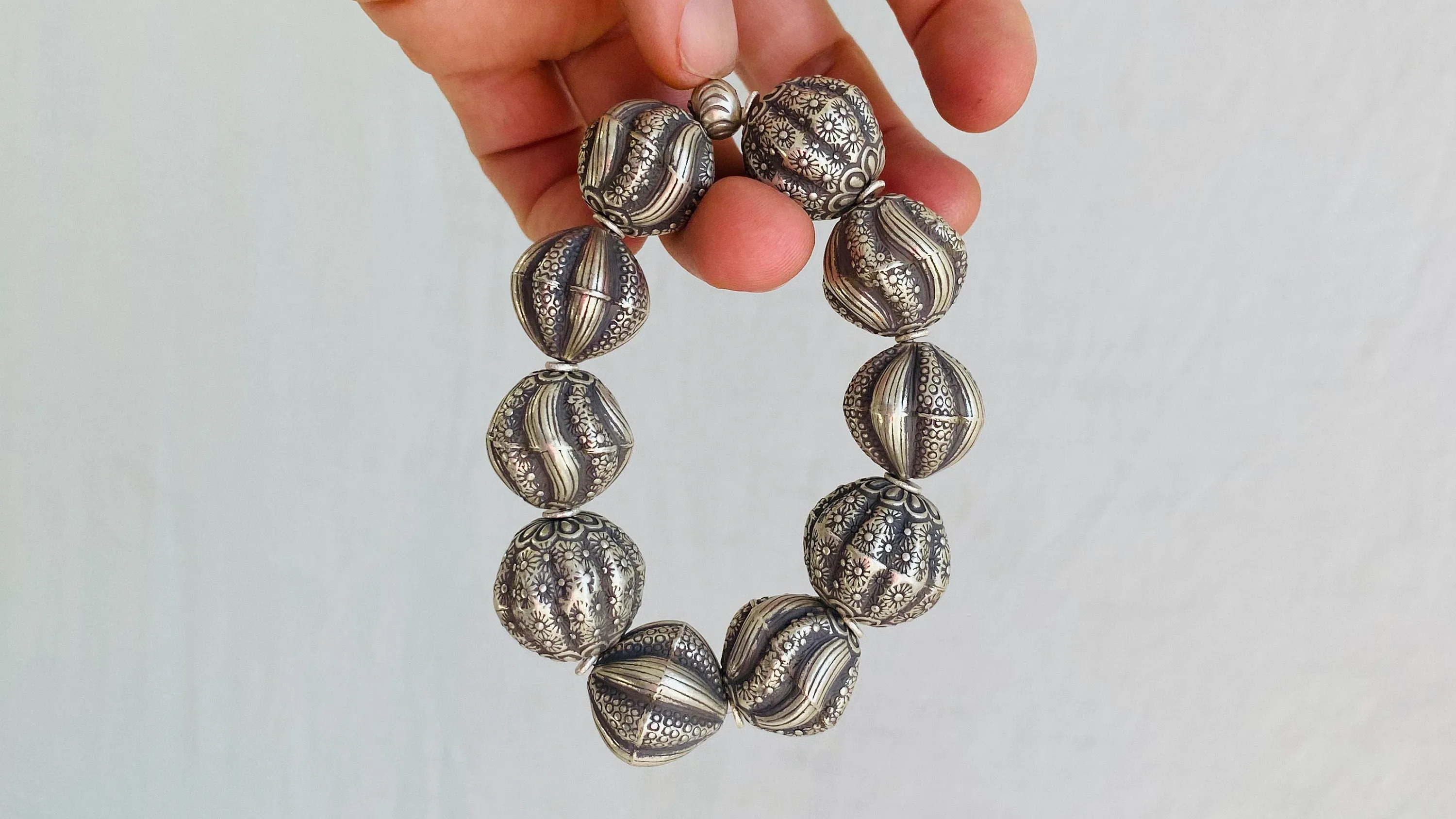 Silver Beaded Bracelet. Sterling Silver. Chunky.