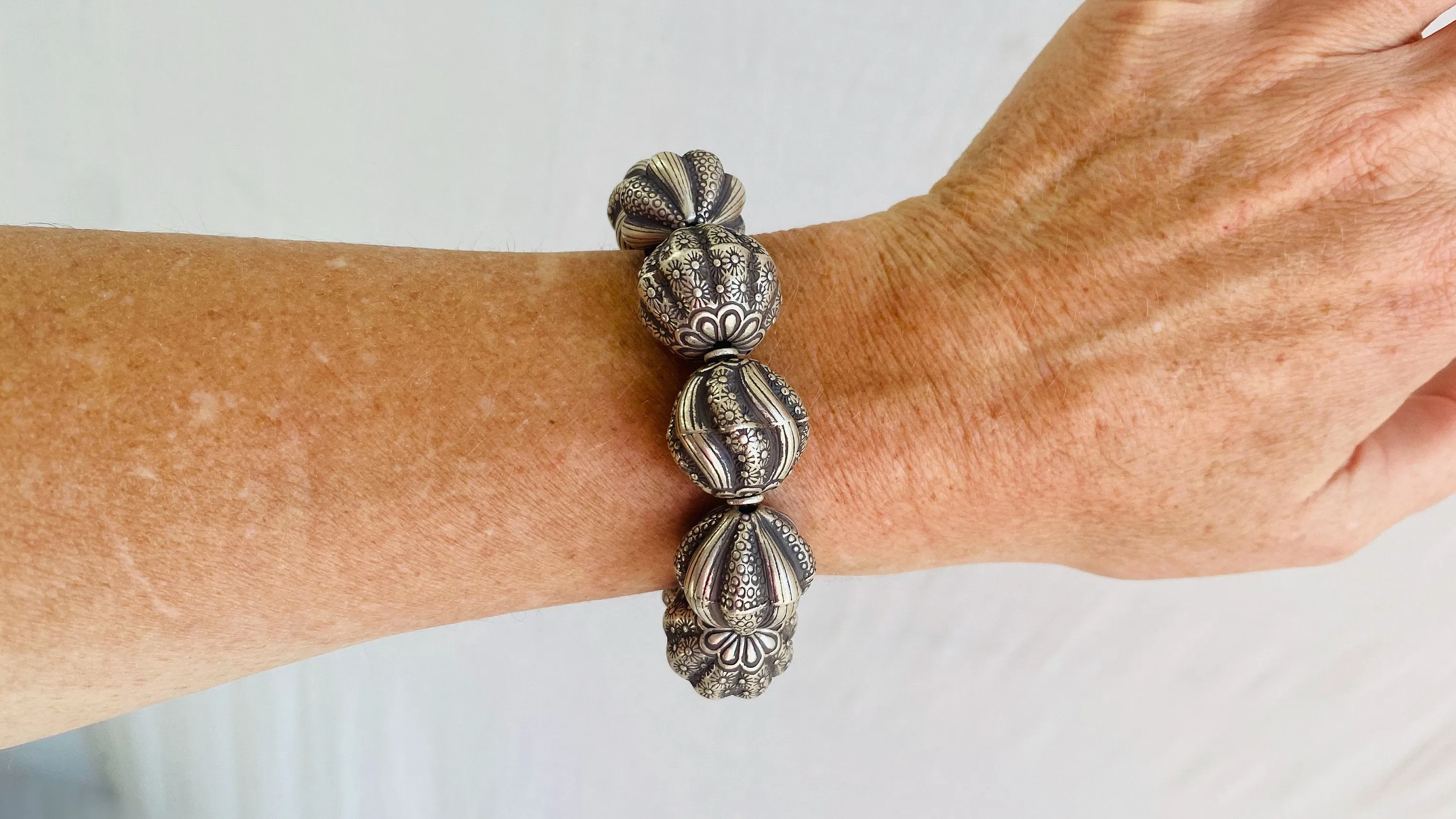 Silver Beaded Bracelet. Sterling Silver. Chunky.