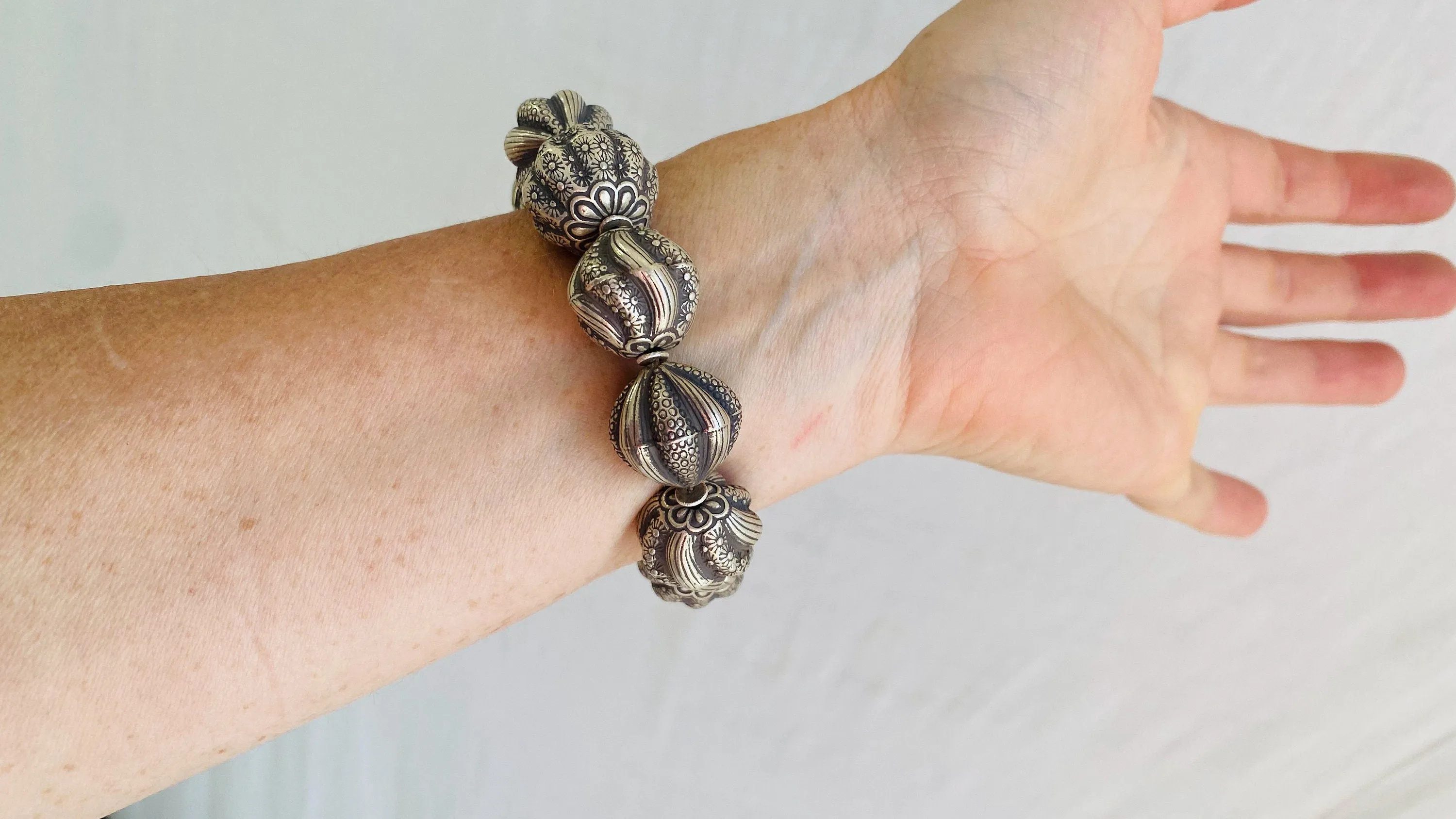 Silver Beaded Bracelet. Sterling Silver. Chunky.