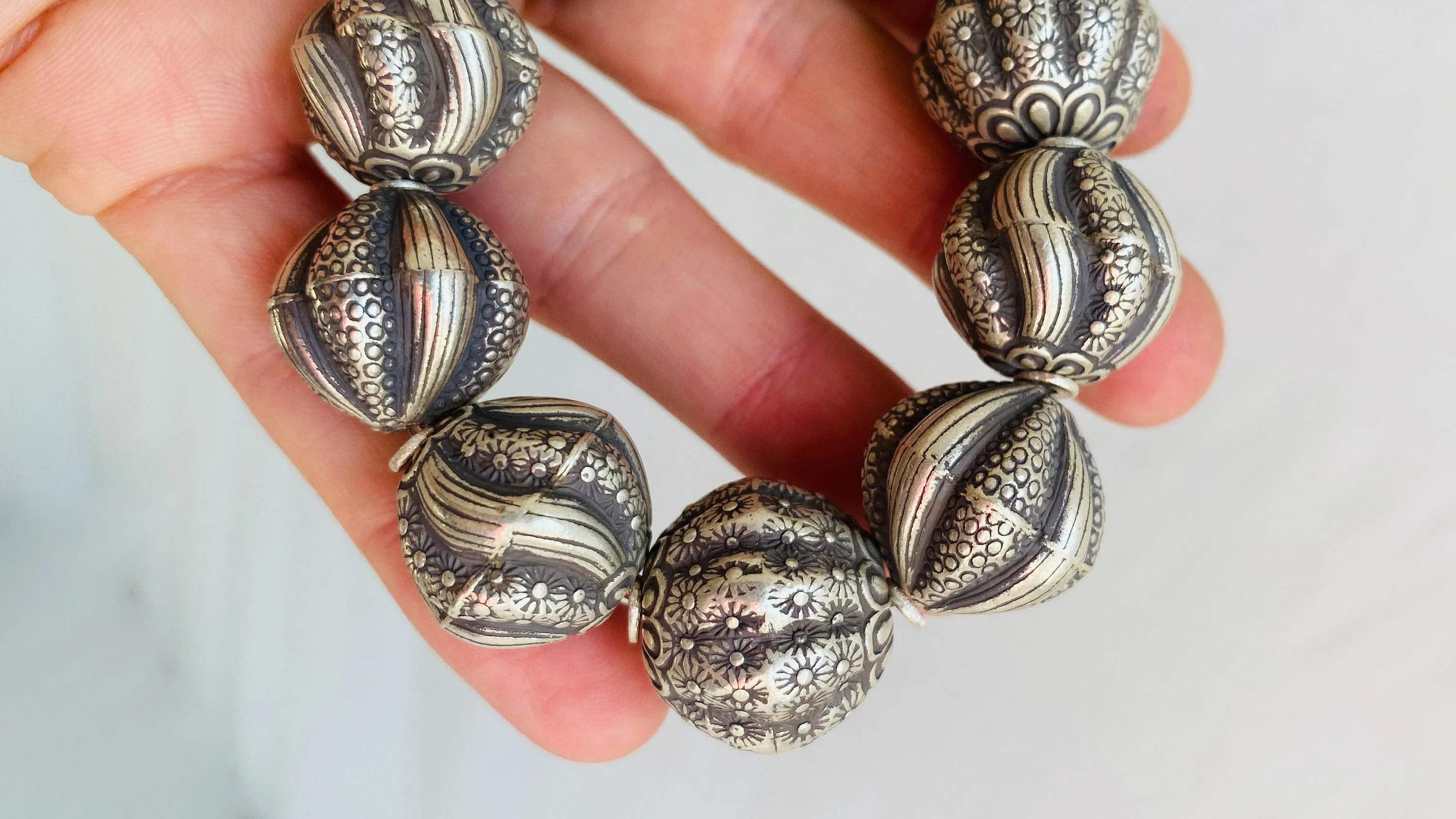 Silver Beaded Bracelet. Sterling Silver. Chunky.