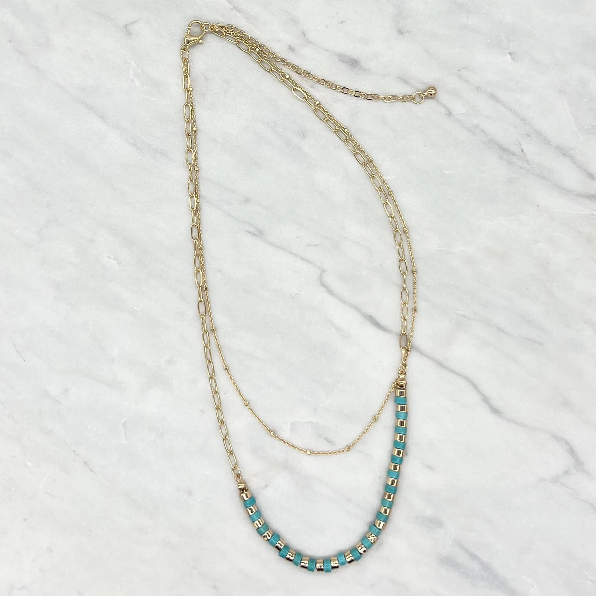 Turquoise & Gold 2 Strand Necklace