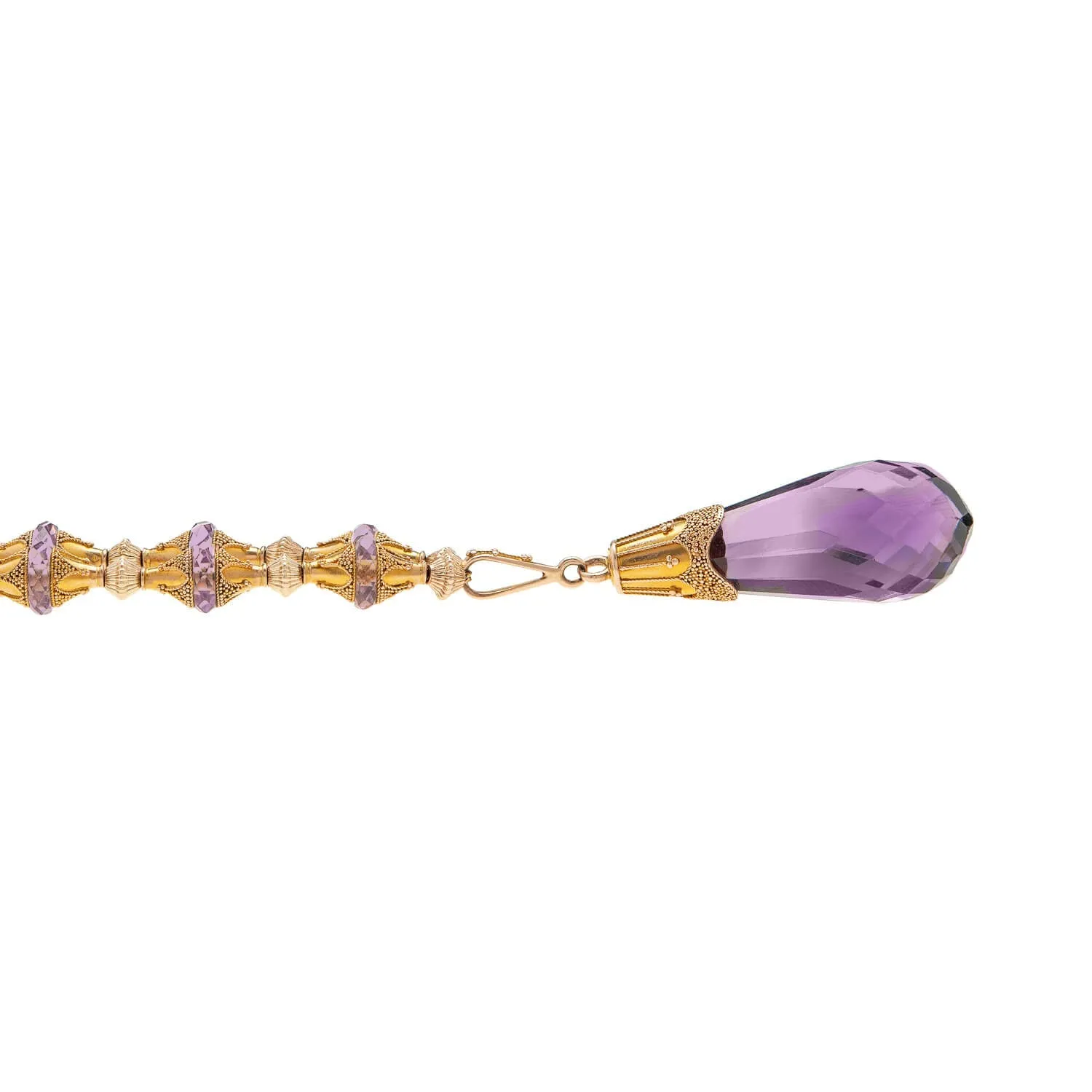Victorian 14k Amethyst Briolette   Etruscan Bead Necklace 23"